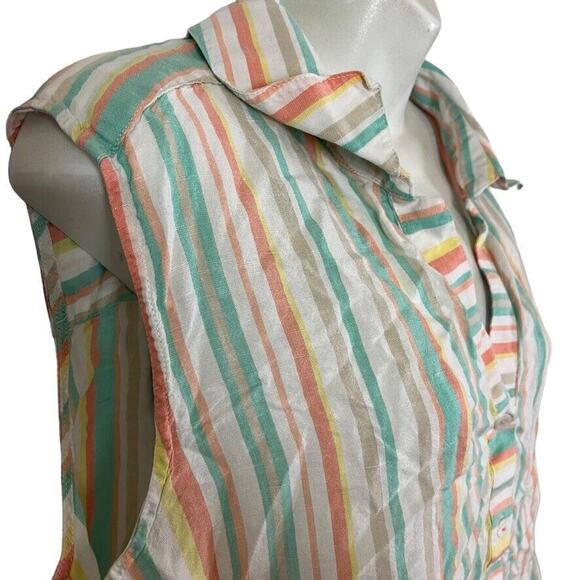 Foxcroft Womens Fox Croft Striped Linen Sleeveless Tie Front Button Up Top 24W - Picture 4 of 16